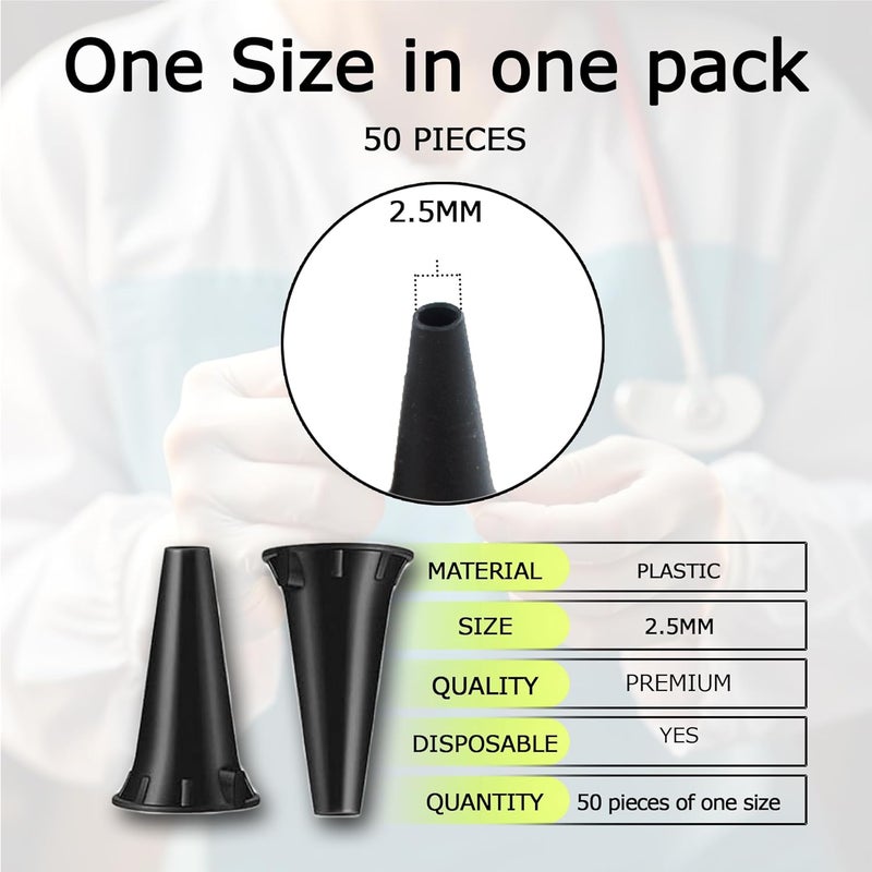 ABECIOUS Diagnostic Otoscope Covers – Pack of 50 | Universal, High-Quality Disposable Plastic Ear Otoscope Specula Tips 2.5mm (50 Pieces) for Adults & Children - Image 3